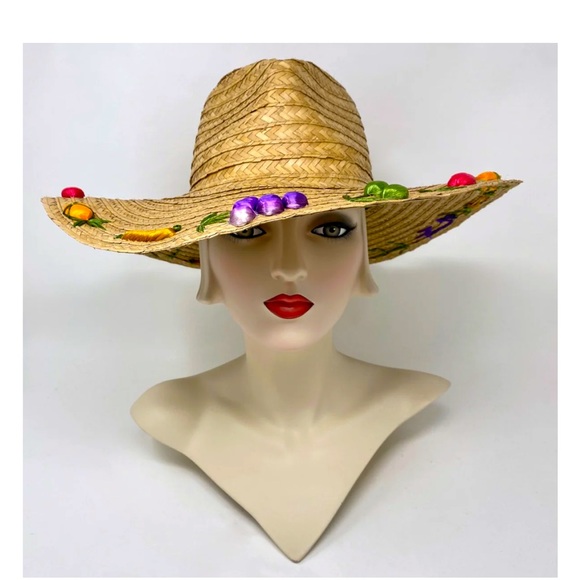 22” custom made fedora fruit hat sun hat wide brim hat EUC ! - Picture 1 of 9